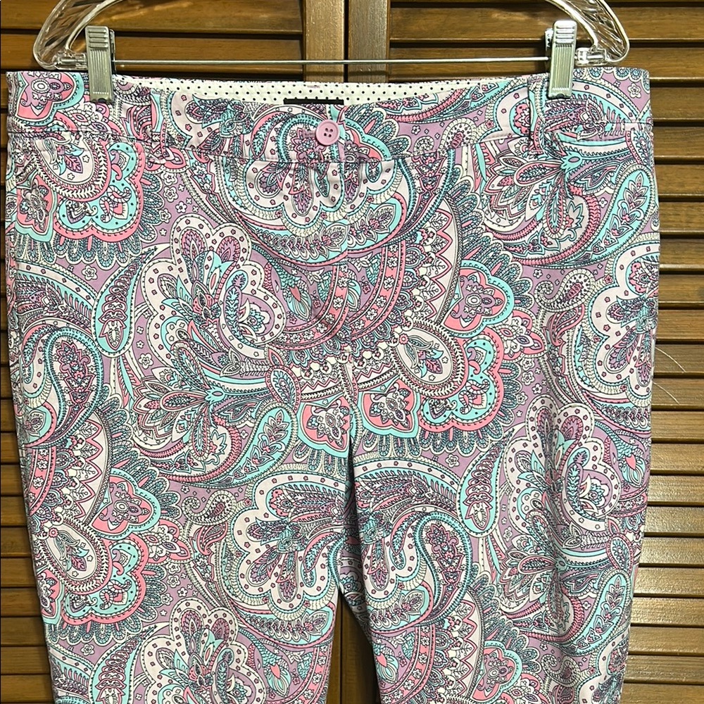 Talbots Perfect Crop Style Colorful Purple Paisley Print Ankle Pants Size 14 - Picture 3 of 8
